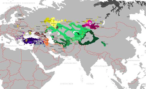 Carte de la répartition des peuples d’origine turque. (Wikipédia)